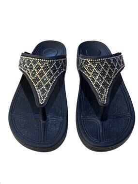 Tek Gear Sandals Navy Blue Rhinestone Studded Thong
